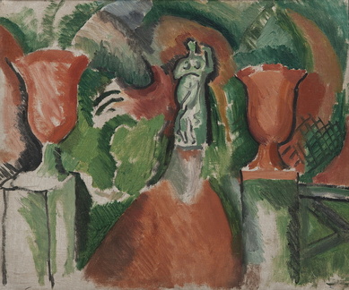La statue aux deux vases rouges
