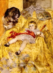 A Portrait of Christian De Falbe, with a Saint Bernard at Luton Hoo