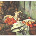 Pommes et broc sur une table