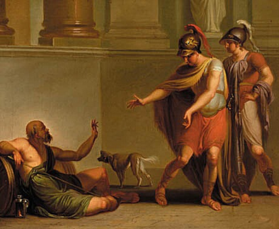 Alexander the Great and an officer visit Diogenes.
