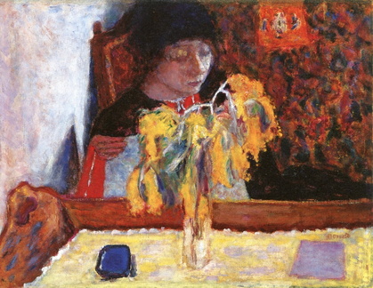 Femme avec mimosa