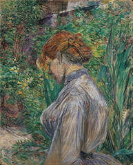 Femme rousse assise dans le jardin de M. Forest